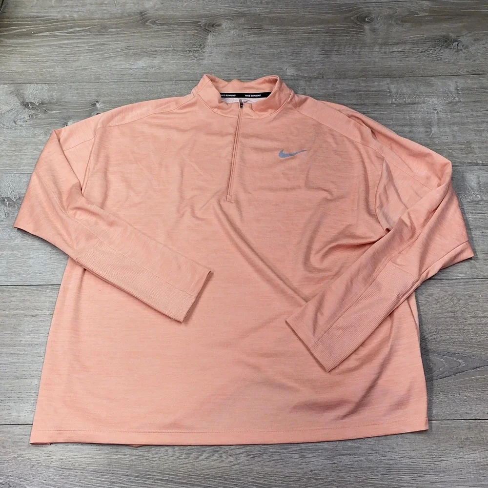 Nike Dri-FIT Running Shirt Mens Medium Pink 1/4 Zip‎ Pullover Long Sleeve Top